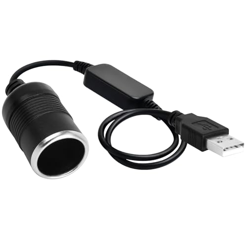 Dozylive Adaptador USB a Mechero Hembra, Cable convertidor de voltaje hembra, USB A macho a 12V Adaptador de Encendedor de Cigarrillos para grabadora de conducción perro electrónico Grabadora (30 cm)