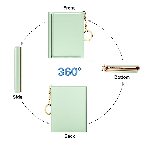 Image of Rouidr Womens Wallet, Small Slim RFID Card Wallets for Women, Cute Front Pocket Trifold Leather Card Organizer with 7 Slots & ID Window, Green
