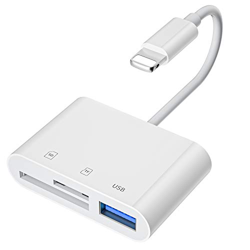 iPhone SD カードリーダー 最新 iOS14 双方向 データ転送 iPhone カードリーダー USB デジカメ カメラ ビデオ 写真 読み書き SD カードリーダー マイクロ SDカードリーダー iPhone12/11/X/8/iPad/iPodなど対応 (ホワイト)