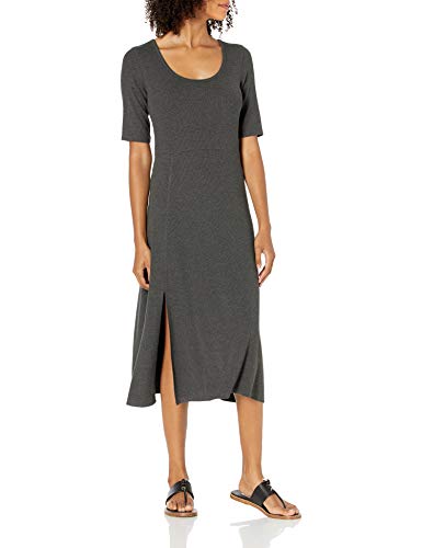 Amazon Brand - Daily Ritual Women s Rayon Spandex Fine Rib A-Line Scoop Neck Dress with Vent, Charcoal Grey Heather, Small