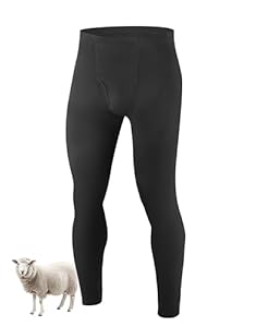 YESWEL 100% Merino Lange Thermohosen Herren 180g/m², Merinowolle Thermo Unterhose Männer, Warme Thermounterwäsche, Winter Skiunterwäsche Funktionswäsche mit Eingriff (Schwarz, L)