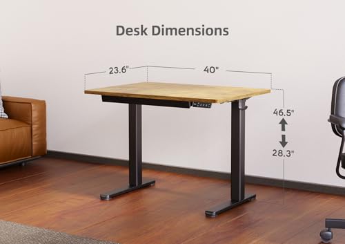 Image of Claiks Electric Standing Desk with Drawer 40 Inch Rustic Brown
