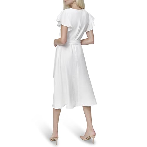 Image of DKNY Women's Flutter Sleeve Tie Fit & Flare Midi Dress