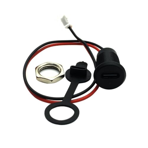 1PCS 2-Pin Female Socket Waterproof Connector USB Type-C Chassis Connector Locking Outer Threads with Led Light (Black)