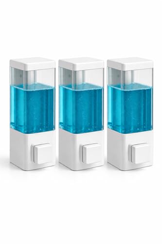 Image of Wall Mounted Liquid Soap Dispenser | Manual Handwash & Sanitizer Dispenser | Refillable Bathroom & Kitchen Soap Dispenser | Leak-Proof Push Button Design | White | Pack of 3