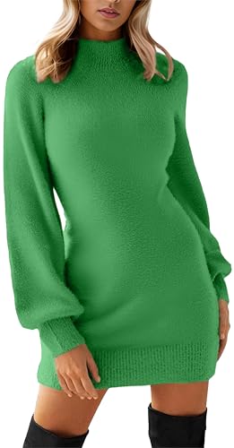 Image of GRECERELLE 2026 Womens Fall Winter Mock Neck Mini Pullover Sweater Dress | Long Sleeve Ribbed Knit Bodycon Fit for Parties Date Holidays Daily(XS-2XL)
