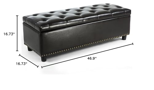 Image of BELLEZE Storage Ottoman, Tufted Ottoman with Close Hinge, Foot Rest for Living Room (Dark Brown, 47 inch)