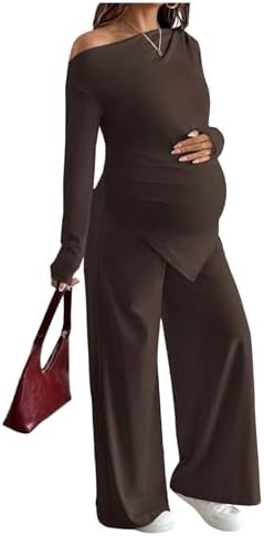 MakeMeChic Women's Maternity Clothes 2 Piece Spring Outfits Asymm...