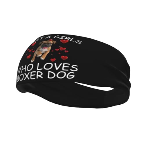 Just A Girls Who Loves Boxer Dog Adjustable Sports Headband Moisture Wicking Sweatband for Running Workout