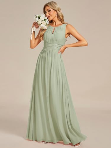 Image of Ever-Pretty Women's Chiffon Sleeveles Summer Formal Wedding Guest Dresses Ruched A Line Hollow Out Crew Neck Bridesmaid Dress