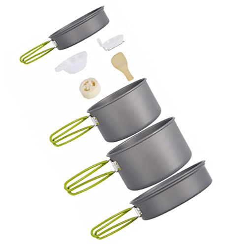 GALPADA 1 Set Portable Camping Cookware Nonstick Picnic Cooking Tools with Frying Pans Bowls Soup Spoon Spatula for Outdoor Cooking Hiking Fishing Activities