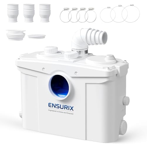 Ensurix 1200W Macerator Pump – 2800GPH,28FT Lift Waste Water Upflush Pump with Tank, Anti-Backflow, PCB Smart Control, IPX4 Waterproof, Sewage Ejector pump for Basement Toilet, Sink, Bathroom etc.