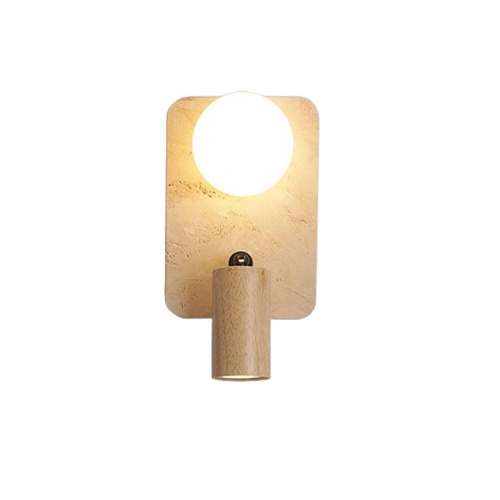 SXECAEPS Vintage Farmhouse Wall Lamp Rectangle Marble Lighting Sconce Natural Yellow Travertine Wood Lantern for Bedroom Bedside Living Room Study Corridor Entryway Restaurant