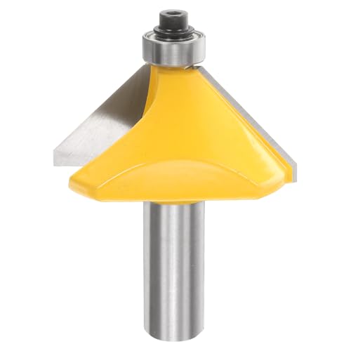 Image of HARFINGTON 45 Degree Chamfer Router Bit 1 /2 Inch Shank 0.9 inch Cutting Length Carbide Tip with Bearing for Woodworking Milling Cutter Tool, Yellow