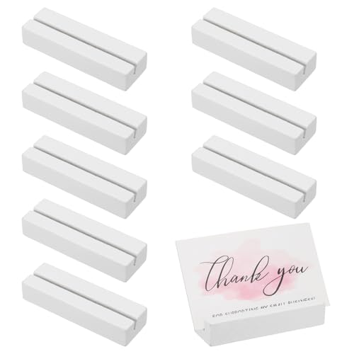 Porte-cartes en bois rustique blanc PATIKIL, lot de 8 supports stables à fente