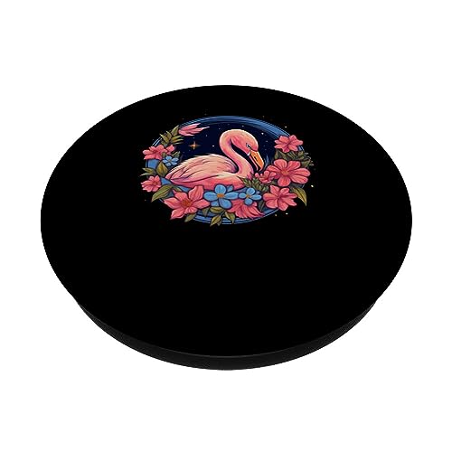 Flamingo Flower Hawaiian Outfit for Flamingo Lovers PopSockets Swappable PopGrip, Black - Image 2