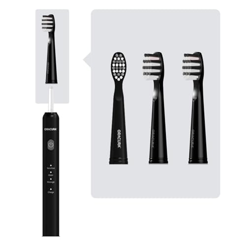 Image of ORACURA Sonic Electric Toothbrush Heads for SB100 & SB200 (Black, Pack of 3) - Soft DuPont Bristles, Flexible Design, Prevents Tooth Abrasion, Thorough Cleaning
