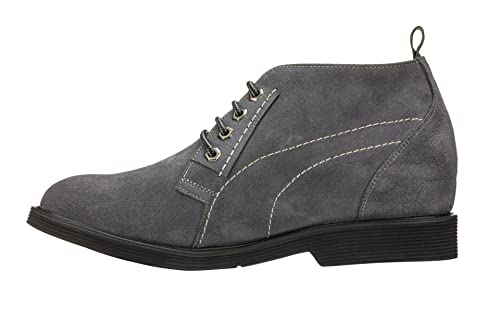 CALTO Men's Invisible Height Increasing Elevator Shoes - Grey Suede Leather Chukka Lace-up Ankle Boots - 3.2 Inches Taller - K9910 - Size 9 D(M) US3