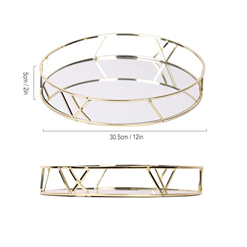 Mirror Decorative Tray, Gold Metal Serving Tray, Round Vanity Tray For Perfume, Cosmetics, Magazine, Jewelry, Storage Organizer Tray #TOP3