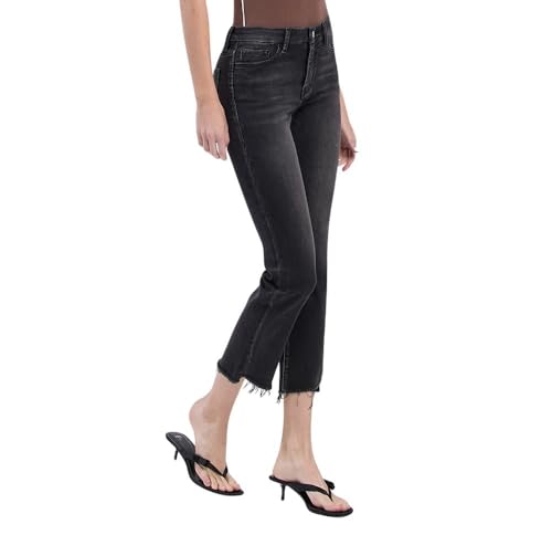 Women's High-Rise Frayed Hem Cropped Slim Straight Jeans2
