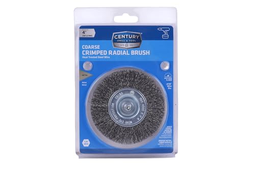 Image of Century Drill & Tool 76441 4 inch Durable Coarse Crimped Radial Wire Brush, 1 /4 inch Drill Shank, 4,500 RPM - Ideal for Rust /Paint Removal, Deburring, & More