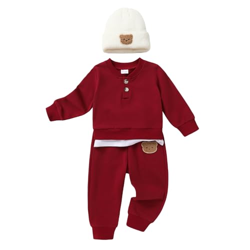 YOUNGER TREE Toddler Fall Outfits Baby Boy Sweatshirt Top Sweatpants Set Cute Sweatsuit for Boy Winter Clothes with Hat