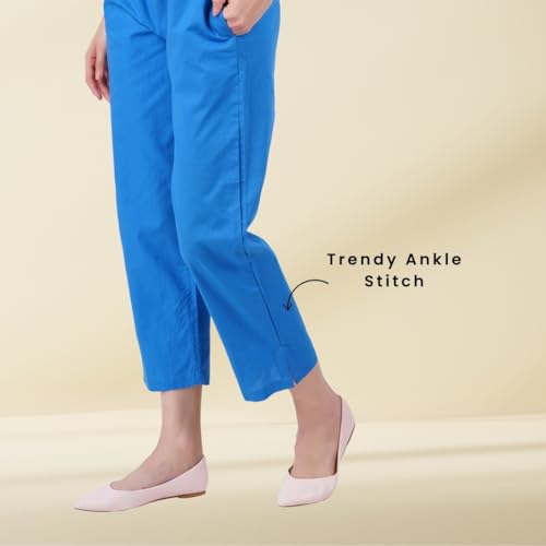 Image of Happy Bunny Parallel Pants - Modern Cotton Trousers - Smart Ankle Length - Work | Office | Home | Regular Fit Wear
