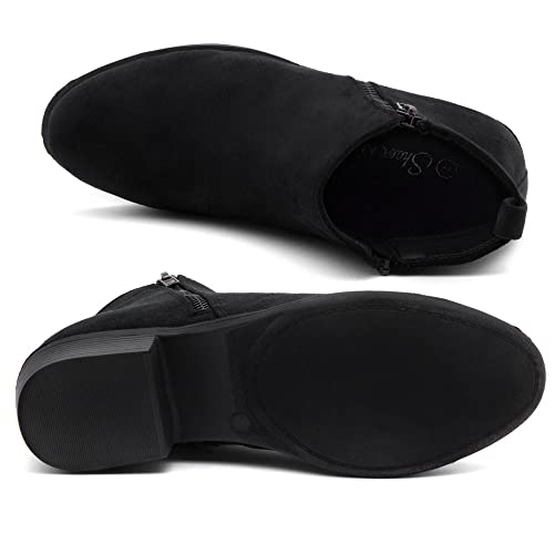 Shoe Land Ellaire Women's Ankle Booties Chunky Low Heeled Zipper Boots Black booties Almond Toe Slip on Walking Shoes3