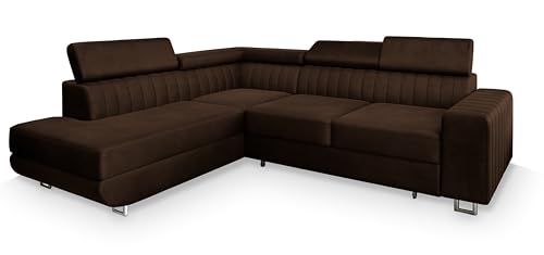 Masseno Canapé d'angle NOLA L-S avec Fonction Couchage Forme en L, Classique, avec Coffre de Rangement, Ensemble canapé de Salon - Marron