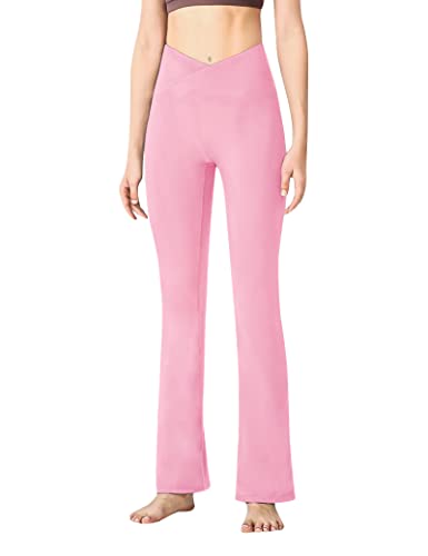 Girls Flared Leggings Size 11-12 Years Old Solid Pink V Cross Waist Bell Bottom Elastic Length Kids Dance Pants For Workout #TOP1