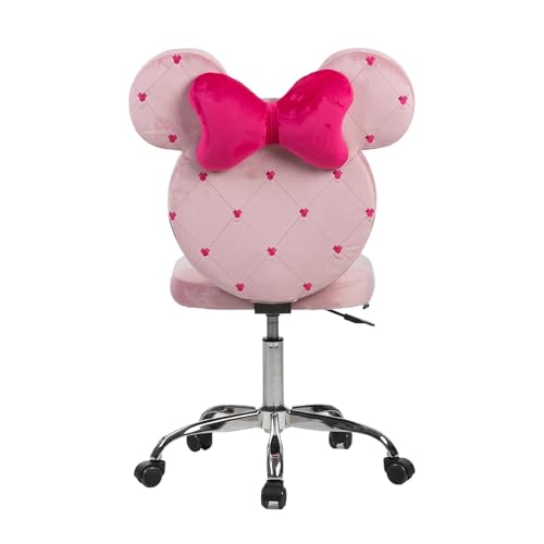 Impressions Vanity Minnie Mouse 360 Degree Swivel Vanity Chair for Bedroom, Armless Makeup Chair with 5 Rolling Wheels, Adjustable Seat Height, Metal Base, and Polyurethane Padded Seat (Pink)