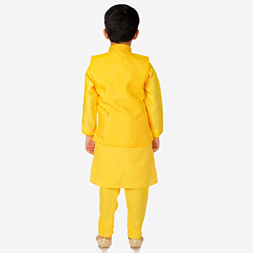 Image of Pro-Ethic Style Developer Kurta Pajama For Kids Boys With Waistcoat | Silk | Floral | Traditional Dress (S-200)