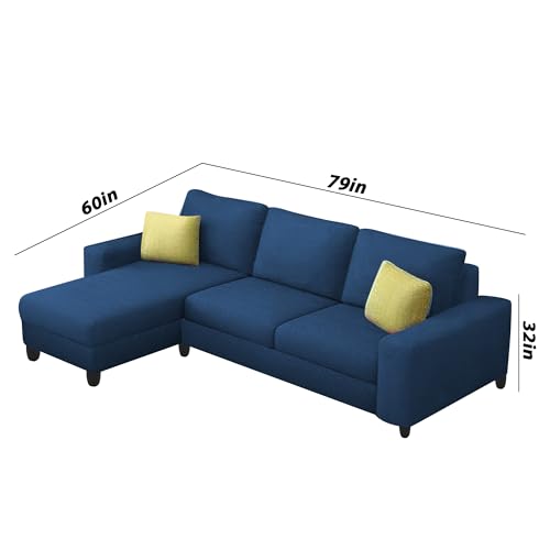 Image of Orland 4 Seater LHS L Shape Sofa Set for Living Room | Color - Blue | Premium Fabric Sofa
