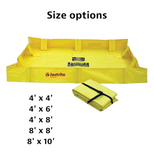 Image of Justrite QuickBerm Lite, 8' x 8' x 8 inch Folding Oil Spill Containment Berm, 318 Gallon Spill Capacity, PVC Coated Fabric, Made in The USA, Yellow, 28566