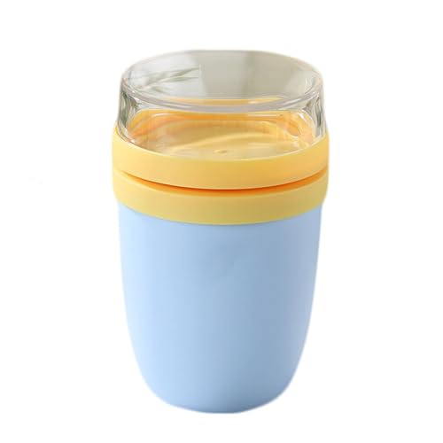 SOUNAY Taza De Cereales Para Llevar 650ml+200ml Con Cuchara Y Recipiente Salsas Prueba De Fugas Sin BPA Reutilizable Desayuno Oficina Niños Adultos Yogur Ensalada Batido (Azul)