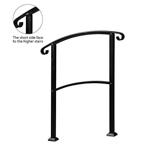 Tandagy Handrails For Outdoor Steps 1-3 Steps Wrought Iron Handrail Stair Railing Outdoor Indoor (Black 1-3 Steps) #TOP4