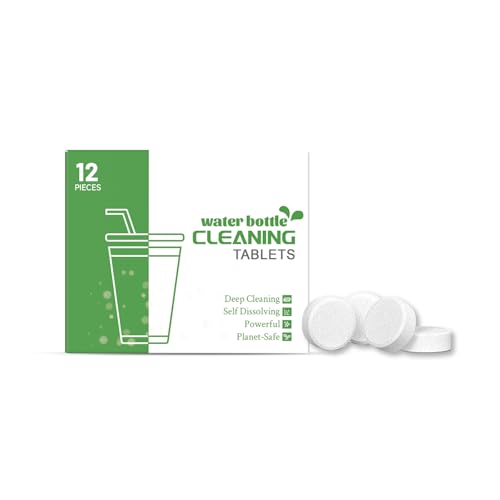 NVOQILIN Tabletas efervescentes (12 unidades) – Tabletas quitamanchas para botellas de agua, tazas de viaje y seguro para prótesis dentales