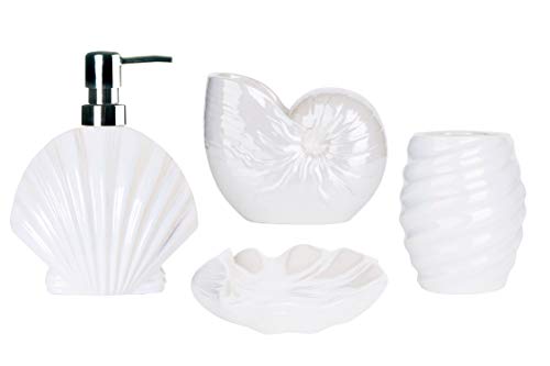 Wodlo - Seashore Bathroom Accessories Set - Complete Bath Accessory Sets Includes Soap Dispenser, Toothbrush Holder, Tumbler, Soap Dish,