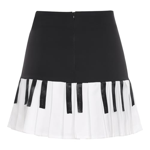Mini Piano Skirt for Women Y2k Trendy Harajuku Black White Spliced Short Skirts4