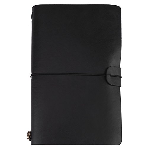 Cuaderno de Diario de Viaje, 1 Pc Cuaderno de Cuero de Pu Retro Vintage, Bloc de Notas Personalizado Diario Diario Recargable (Negro)