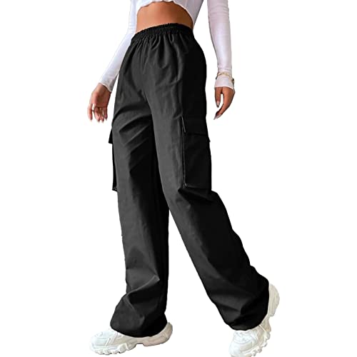 Damen Cargohose Hohe Taillen Jogginghose Gerade Hosen Bequem Arbeitshose...