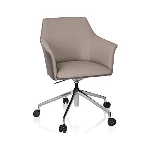 hjh OFFICE 601001 Sillón de Oficina Arezzo Tela/Piel sintética, Beige/Taupe con reposabrazos Cover