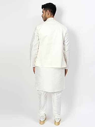 Image of Uri and MacKenzie Men's Silk Blend Regular Kurta Churidar Pyjama with Bundi Nehru Jacket /Waistcoat
