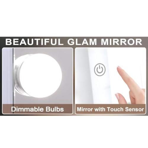 Image of Art Street Hollywood LED Vanity Makeup Mirror with Lights, 9 Led Bulbs Style Dressing Table Mirror, Smart Touch Control, 3 Color Lighting Modes, Wall Mount & Tabletop for Bedroom (50x70 CM)