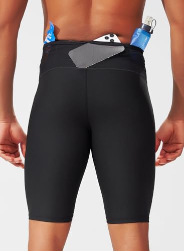 MIZOK Mens Running Half Tight Compression Short Gym Workout Bike Shorts with Built-in Phone Pockets2