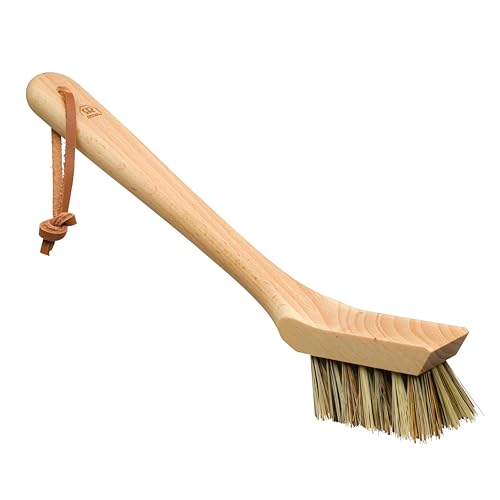 Image of Redecker Dish Brush, Union Fiber, Curved with Scraping Edge - Heavy Duty Wooden Scrub Brush, Made in Germany