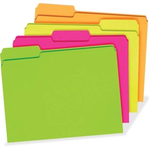 Pendaflex Glow File Folders, 1 3 Cut, 8 1 2 x 11 , Letter Size, Assorted Colors, Pack of 24