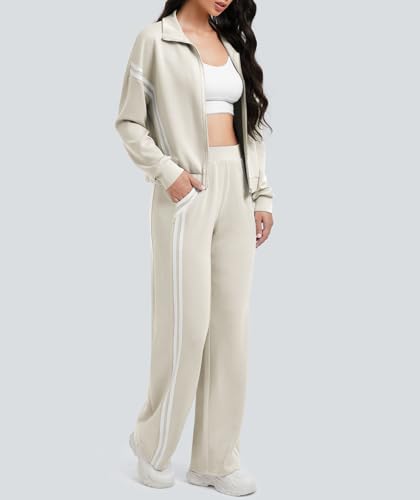2 Piece Casly Lamiit Women's Double Stripe Full Zip Track Suit Lounge Set (Light Khaki, Sizes X-Small - XX-Lar + 40% Off Code A6IJSUBB - image 3