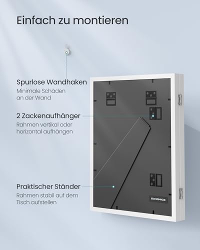 SONGMICS Bilderrahmen 2er Set, A4, 22 x 28 cm, 34,5 x 25,5 cm, Glas – Ansicht 6