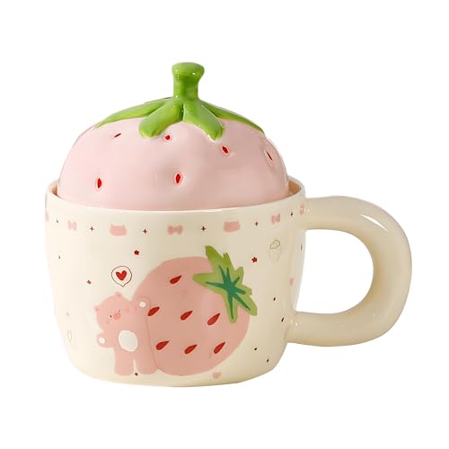 Taza cerámica con tapa fresa 13 oz rosa miniatura 1